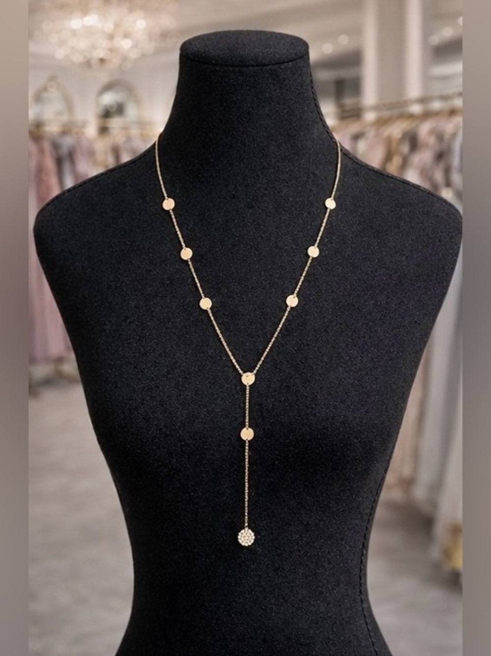 ✨ Gold Finish Lariat Necklace w/ Pavé Pendant ✨ Drop Style

⸻